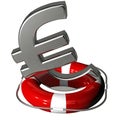 Euro symbol silver on the lifebuoy pontoon red.