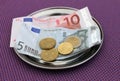 Euro tips on restaurant table