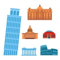 Euro trip tourism travel design famous building and euro adventure international vector illustration.