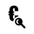 Euro under magnifying glass search icon vector sign and symbol isolated on white background, Euro under magnifying glass search Royalty Free Stock Photo