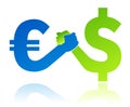 Euro versus dollar currency value Royalty Free Stock Photo