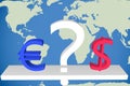 Euro versus dollar with a question mark Royalty Free Stock Photo