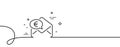 Euro via mail line icon. Send or receive money sign. Continuous line with curl. Vector Royalty Free Stock Photo