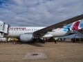 Euro wings airplane at the airport of Faro