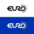 Euro word text logo with stars. Flag colors letter symbol of Euro