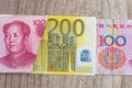 200 euro and 100 yaun bills