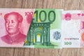 100 euro and 100 yaun bills