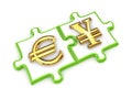 Euro and yen symbols on a puzzles. Royalty Free Stock Photo