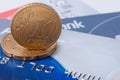 Eurocents on credit cards. Royalty Free Stock Photo