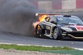 EUROCUP MEGANE TROPHY. Burning car Royalty Free Stock Photo