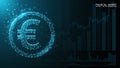 Eurocurrency. Exchange. Charts currency quotes. Euro icon. Low poly image. Dark blue futuristic background.