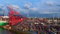 Eurogate Container Terminal in the Port of Hamburg - aerial view - HAMBURG, GERMANY - MAY 10, 2021 Royalty Free Stock Photo