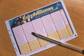 EuroMillions ticket for Lotteries and state bets