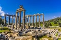 Euromos Euromus Ancient City.  Soke - Milas road, Mugla, Turkey. Temple of Zeus Lepsynos was built in the 2nd century Royalty Free Stock Photo