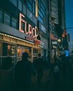 Europa Cafe vintage sign at night, Manhattan, New York