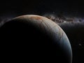 Europa, moon of the planet Jupiter in front of the Milky Way galaxy Royalty Free Stock Photo