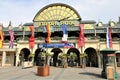 Germany, Rust - May 2023 - The main entrance to the Europa Park with a row of flags