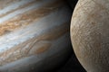 Europa satellite and Jupiter planet in rotation in the outer space Royalty Free Stock Photo