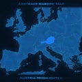 Europe abstract map. Austria highlighted. Vector background. Futuristic style map. Royalty Free Stock Photo