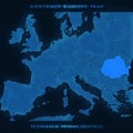 Europe abstract map. Romania highlighted. Vector background. Futuristic style map.