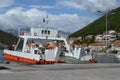 Europe. Adriatic sea. Montenegro. Kotor bay. Sailing ferryboat in suny day.