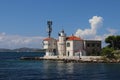 Europe. Adriatic seaof Mediterranean area. Dalmatian region. Croatia. Outpost of a maritime port with a beacon near Sibenik city.