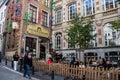 Europe, Belgium, Brussels, artwork, facade art, colorful sprayed bicycles mounted on a brick house facade