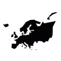 Europe black silhouette. Contour map of continent. Simple flat vector illustration