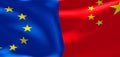Europe and China flags. Europe flag and China flag. 3D work and 3D image Royalty Free Stock Photo