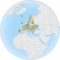 Europe continent is divided by country on Globe