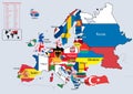 Europe Continental country flags and map