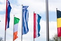 Europe countries flags against a blue sky Royalty Free Stock Photo