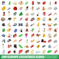 100 europe countries icons set, isometric 3d style Royalty Free Stock Photo