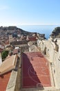 Europe, Croatia, old town Dubrovnik, panoramic view over rooftops with basketball court Royalty Free Stock Photo