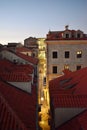 Europe, Croatia, old town Dubrovnik rooftops view and narrow street with lights Royalty Free Stock Photo