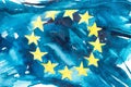 Europe, European Union flag. Hand drawn watercolor illustration.