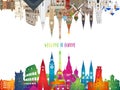 Europe famous Landmark paper art. Global Travel And Journey Infographic. Vector Flat Design Template.vector/illustration.Can be Royalty Free Stock Photo