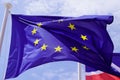 Europe flag of European Union EU in blue sky in mat Royalty Free Stock Photo