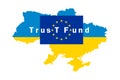 Europe flag and Ukraine map in Ukraine flag colors. The EU supports Ukraine and will create a Solidarity Trust Fund