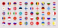 Europe flags vector illustration. European countries rounded national icons. EU official flags set with state name. UK