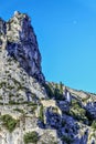 France. Moustiers-Sainte-Maries. The church perched on the peak Royalty Free Stock Photo