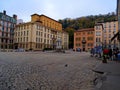 Europe, France, Auvergne Rhone Alpes, Lyon, Saint Jean Baptiste square and cathedral