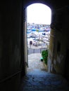 Europe, France, Corsica, Bastia, alleyway, facade, window and blue shutter Royalty Free Stock Photo