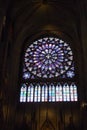 Europe France Paris Notre Dam Church Rose Window Antique Colorful Stained Glass Windows Cultural Heritage Religious Architecture Royalty Free Stock Photo