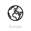 Europe globe earth icon. Editable line vector. Royalty Free Stock Photo