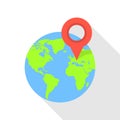 Europe globe pin icon, flat style