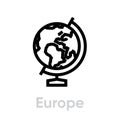 Europe globe on a stand icon. Editable line vector. Simple isolated single sign.