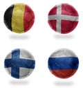 Europe group B. football balls with national flags of belgium, denmark, finland,russia, soccer teams. 3D illustration