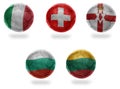 Europe group C . football balls with national flags of italy, switzerland, northern ireland, bulgaria, lithuania , soccer teams