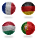 Europe group F. football balls with national flags of france, germany, hungary, portugal, soccer teams. 3D illustration